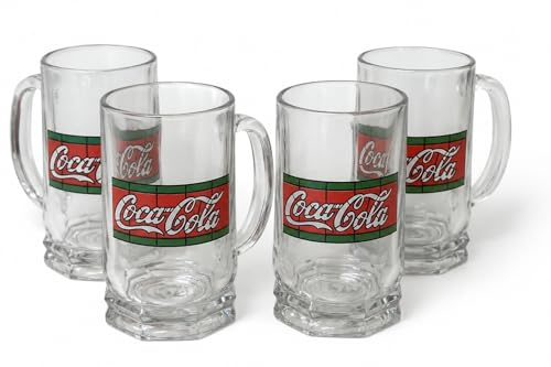 Generico Boccale in Vetro Stile Cola Originale | Design Iconico Vintage | Ideale per Bibite, Collezione e Regalo | 4 Pezzi