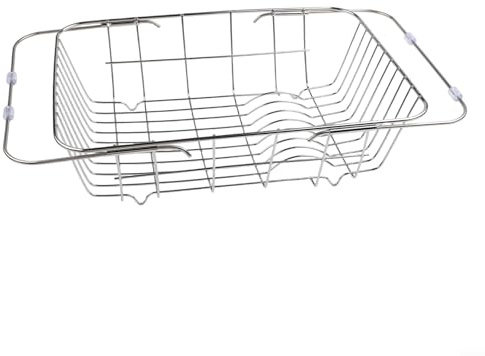 Abtropfgestell für Spülbecken, verstellbarer Edelstahlrahmen mit rutschfesten Gummifüßen, für Küchen-Organizer für über Spüle oder Theke (34,5 x 25 x 11 cm)