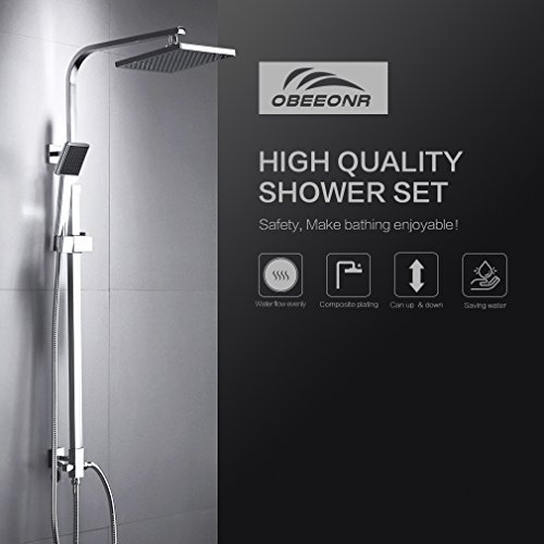 Duschsystem Ohne Thermostat, Auralum Regenduschset mit Kopfbrause, Duscharmatur aus Edelstahl ohne Armatur,Duschstange Höhenverstellbare (Ohne Armatur Chrom)
