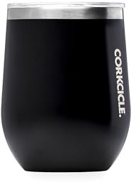 Corkcicle Stemless Insulated Wine Glass Tumbler, Matte Black, 12 oz – Stainless Steel Stemless Wine Glass Keeps Beverages Cold for 6 Hours, Hot for 3 Hours – Non-Slip, Easy-Grip Insulated Cup