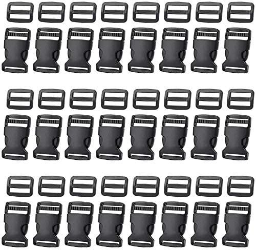 Jalan 48 pezzi Fibbie Plastica Piccole 25mm, Fibbia Zaino Rilascio Laterale Cinghia Borsa Fibbie, Fibbia a Scatto Ganci Zaino Clip Cucito Zaino e Clip Tri-Glide Cursore della Tessitura, Nero