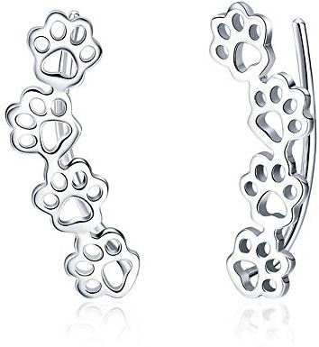 NEWL Ohrstecker aus 925er-Sterlingsilber, Pfotenabdrücke, Katzen- und Hunde-Fußabdrücke, für Damen, Sterlingsilber-Schmuck, Metall, Kein Stein