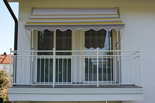 Angerer Freizeitmöbel GmbH Klemmmarkise Exklusiv - Markise für Sonnenschutz - Montage ohne Bohren und Dübeln - ideale Balkonmarkise für Mietwohnungen (Weiß-Grau-Gelb, 150 cm)