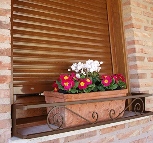 CM Garden - Balconcillo para Macetas Extensible 100-140 cm, Balconcillo para Plantas, Portamacetas Ventana, Protector de macetas, Modelo Volutas, Marrón Forja
