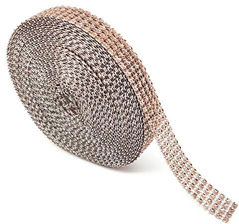 Benvo Rotolo di nastro in acrilico con strass luccicanti, 4 file da 9,1 m, per torte nuziali, decorazioni di compleanno, eventi per baby shower e progetti artistici e artigianali, 2 cm x 9 m, oro rosa