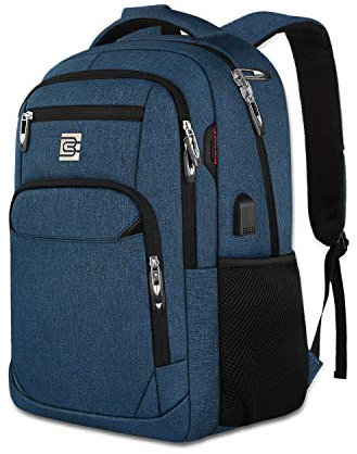 FANDARE Laptop Rucksack Schulrucksack Herren 15.6 Zoll Laptop-Tasche mit USB Business Rucksäcke Reise Schulranzen Schultasche Daypack Wasserdicht Polyester Blau