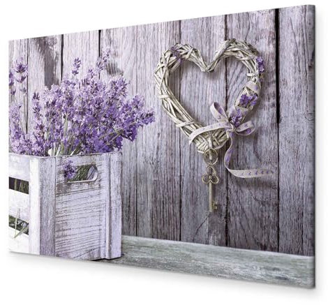 murando - Wandbilder XXL Holzoptik 120x80 cm 1 tlg - Wand Deko Vlies Leinwand Bilder Groß Wanddeko Wohnzimmer Schlafzimmer Kunstdrucke - Lavendel Blumen Vintage Herzkranz b-C-0649-b-a