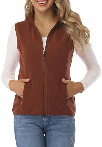 fuinloth Gilet in pile da donna,Termico Senza Maniche Elegante Collare Eretto con Zip e Tasca