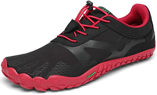 SAGUARO Barfußschuhe Herren Damen Barfussschuhe Traillaufschuhe Zehen Training Fitnessschuhe Outdoor Barfuss Wanderschuhe Atmungsaktiv Schnell Trocknend Badeschuhe, Purpurrot, 37 EU