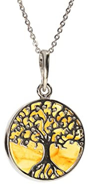 Artisana-Schmuck Pendentif en ambre, petit arbre de vie en ambre et argent sterling 925/000 rhodié, Argent 925/000 rhodié ambre de la Baltique, Ambre