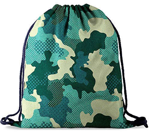 PREMYO Turnbeutel für Mädchen Teenager Junge - Sportbeutel Damen Bedruckt Camouflage - Hipster Gym Bag Festival