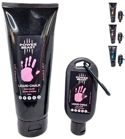 POWER BEAST Flüssigkreide Farbig, Magnesia, für besseren Grip, Liquid Chalk, Chalk Magnesia, Flüssig Kreide für Crossfit, zum Klettern, Gewichtheben, Poledance, Tennis, +50 Ml Extra. (Rosa)