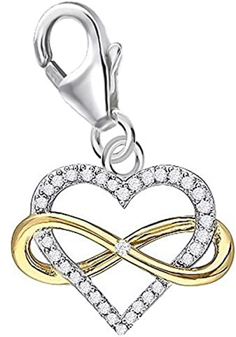 Herz Unendlichkeit Karabiner Charm Anhänger für Bettelarmband aus 925 Sterling-Silber Gold mit Zirkonia