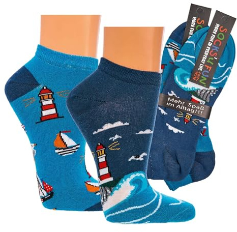 Socks4Fun Damen Sneaker Socken (2 Paar) witzig 36-41 Leuchtturm