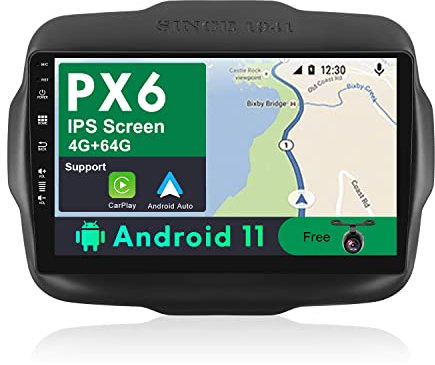 JOYX PX6 Android 11 Autoradio Passt für Jeep Renegade (2015-2018) - [4G+64G] - Kamera Canbus KOSTENLOS - 2 Din 9 Zoll - Unterstützen DAB Lenkradsteuerung 4G WiFi Bluetooth4.0 Carplay Android Auto