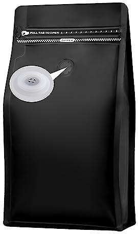 REMTAP Coffee Bags with Valve,(100pcs 16 oz) Black High Barrier Aluminum Foil Flat Bottom Stand up Empty Coffee Beans Storage Bag