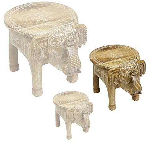 Oriental Galerie Rundhocker Holzhocker Elefanthocker Blumehocker Elefant Hocker Holz Mangoholz Natur 37 cm Mittel