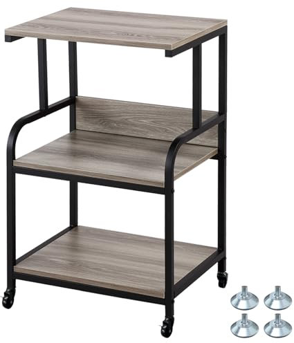 KirKical 3 niveles de soporte de impresora móvil sobre ruedas con estantes de almacenamiento estilo industrial máquina carrito organizador mesa para oficina y hogar pizarra gris madera y metal negro