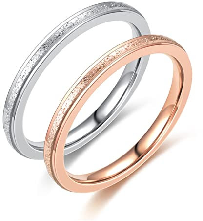 BCughia Verlobungsringe, Ring Edelstahl Ausgefallen Silber Rostfreier Stahl 2mm Silbernes Perlmutt Design Engagement Ringe Damen Größe 54(17.2)