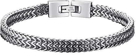 Skcess Bracelet Men Silber,Gliederarmbänder Hip-Hop-Kielarmband Rostfreier Stahl Armbänder Männer 21Cm