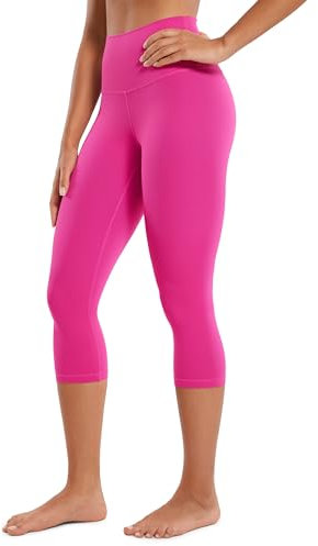 CRZ YOGA Butterluxe Damen High Waist 3/4 Leggings Capri Blickdicht Sport Yoga Fitness Sommer Sporthose - 48cm Hibiskus-Purpur 36