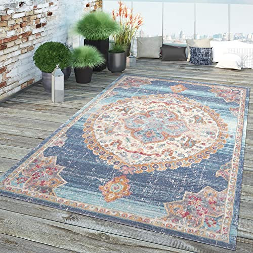 TT Home In-& Outdoor Teppich Küche Wohnzimmer Wetterfest Balkon Vintage Design Abstrakt, Farbe: Blau 4, Größe:160x230 cm