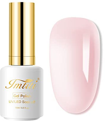 Imtiti Jelly Pink Gel Nail Polish, 1 Pcs Neutral Pink Translucent Color UV Light Cure Gel Polish for Nail Art DIY Manicure at Home