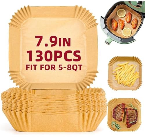 Katbite Air Fryer Liners Disposable, Non-Stick Air Fryer Parchment Paper Liners, Oil-Proof Water-Proof Round Air Fryer Liners for Cooking, Baking (7.9inch 130pcs)