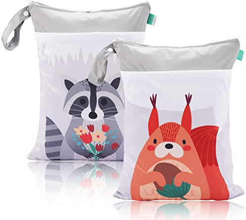 Aicharynic Wetbag, 2Pcs Borsa per Pannolini, Bag Pannolino Impermeabile Riutilizzabile con Doppia Cerniera, Neonato Sacchetto del Pannolino Organizzatori per Viaggi Spiaggia Piscina Gym