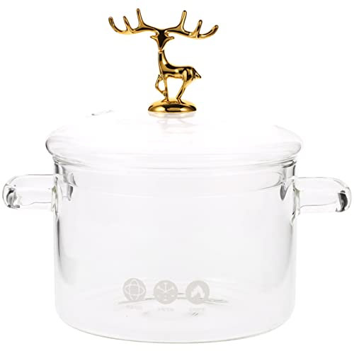 Yardwe Großer Topf -Suppentopf Mit Deckel Im Elch-Stil Klar-Topf Topf Borosilikat Kochgeschirr Potpourri Simmertopf Für Nudeln Nudelsuppe Milch Babynahrung Weihnachtsessen 1500Ml