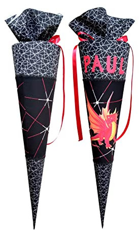 Schultüte passend zum Step by Step Dragon Drago, rot Drachen,Benutzerdefinierte, Genäht, für jungen, Name