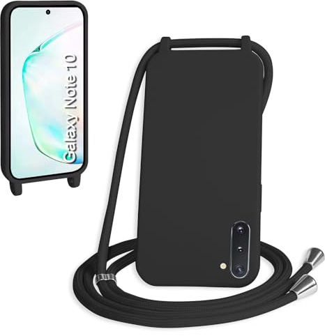 WenBaby Handykette für Samsung Galaxy Note 10 Hülle mit Band,Handyhülle mit Schnur zum Umhängen Silikon Seil Necklace Schutzhülle mit Kordel Tasche Case TPU Bumper für Galaxy Note 10- Schwarz
