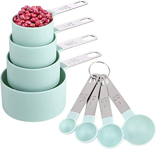 Edelstahl messlöffel set, 8 Stück messbecher und löffel set messlöffelsets gramm Küche Backen Messgerät Kochzubehör für Backmessen Trockenrationen Flüssigkeit Spuelmaschinenfest Gutes Küchenwerkzeug