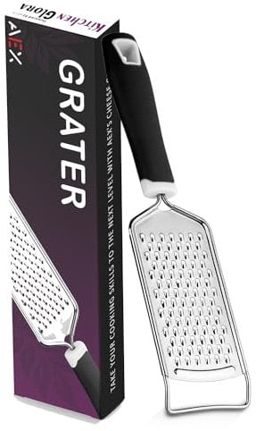 AEX Kitchen Cheese Grater Lemon Zester Stainless Steel Hand Grater Easy to Grate Zest Lemon, Orange, Citrus, Cheese, Chocolate, Nuts, Gingers, Garlic