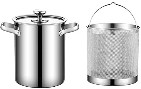 Spargeltopf aus Edelstahl 304, 4 l, Gemüse-Spargel-Nudelkocher, Dampfgarer, Öl-Frittierpfanne mit abnehmbarem Korb und sichtbarem Glasdeckel, Silber