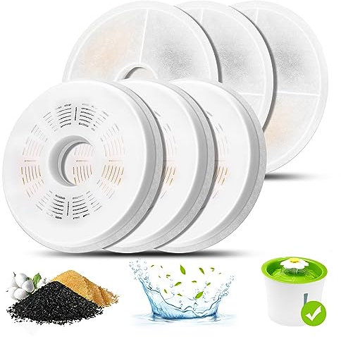 Cat Water Fountain Filters, 6 Pack Triple Action Water Fountain Filter, Replacement Cat Drinking Fountain Filters, Activated Carbon Filter Compatible with 3L Flower Pet Water Dispenser Fountain