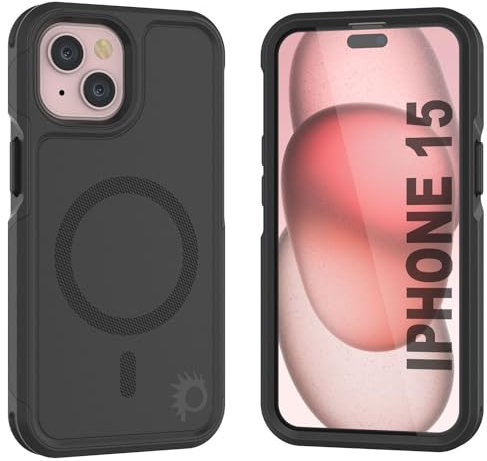 PunkCase Schutzhülle für iPhone 15, Spartan 2.0, transparent, robust, mit Displayschutzfolie aus gehärtetem Glas, ultradünn, 360°-Rundumschutz für iPhone 15, 15,5 cm (6,1 Zoll), Schwarz