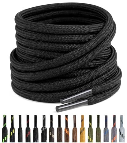 Puzeam 2 Pares Cordones Redondos para Botas, 4.5 mm Cordones Resistentes para Zapatillas de Montaña, Zapatos de Senderismo, Calzado de Seguridad Negro 140 cm
