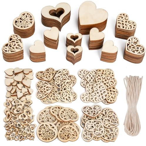HOLDLEAF 560 Stück Klein Holzherzen für Basteln Hochzeit Deko Holzherzen Scheiben Set Gemischt Größen Holz Herzen Deko für Geburtstag DIY Handwerk Tischdeko Bilderrahmen Deko Verzierungen, Braun