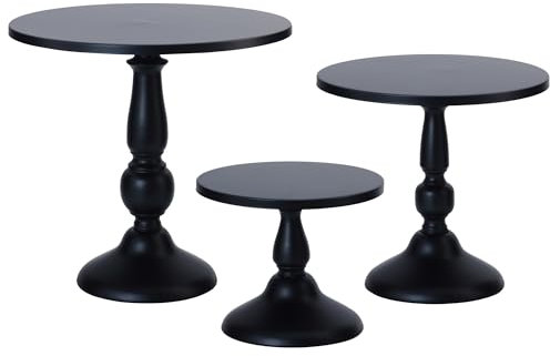 QENUIITEA Kuchenständer, 3 Stück, schwarz, Metall, rund, Dessert, Kuchen, Pizza, Präsentationsständer, 20,3 cm, 25,4 cm, 30,5 cm, Serviertablett, Dekoration für Hochzeit, Feier, Party, Geburtstag,