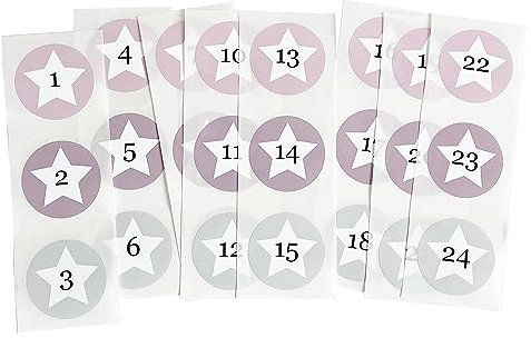 Mimi und Anton 24 Adventskalender Zahlen Aufkleber | 24 Adventskalenderzahlen zum Aufkleben, Adventskalenderaufkleber in zauberhaften Farben rosa, lila, grau, Hygge Scandi Nordic Stil