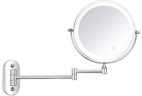 GaRcan Miroir de courtoisie cosmétique réglage Tactile LED Miroir Pliant de 8 Pouces Miroir de courtoisie Mural Double Face 5X Miroir éclairé LED