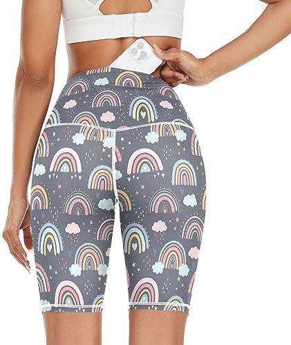 linqin Rainbow Hand Drawn Soft Yoga Pants for Women Running 7/8 Leggings with Pockets for Women X-Small, Regenbogen Hand gezeichnet, L