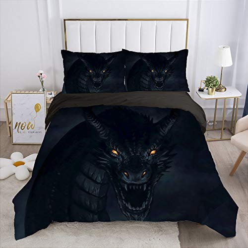 Bettwäsche 135x200 3Teilig Bettbezug - Drachen Bettwäsche Sets/Kinderbettwäsche mit Reißverschluss, Drache Der Nordischen Mythologie Bettbezug 135x200, 2 Kissenbezug 80x80cm, Mikrofaser für Allergiker