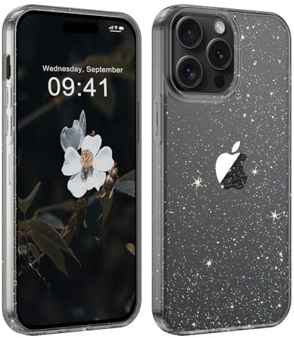 ORDA for iPhone 15 Pro Max Case Clear Glitter Case Shockproof Thin Cover Rubber Lightweight Anti-Scratch Bumper Sparkle Bling Women Girls Phone Case for iPhone 15 Pro Max 6.7'' Clear-Black