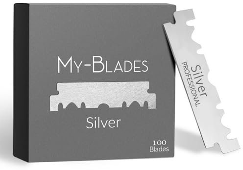 My-Blades - Silver - Lot de 100 lames de rasoir à simple tranchant en acier trempé allemand, demi-lames pour rasoir et shavette