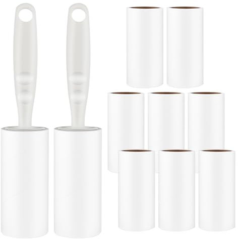 Rouleau Poils Animaux, 10 Rouleaux avec 2 DéRouleurs, Rouleau Adhesif Vetement TrèS Collant, Rouleau Anti Peluche pour VêTements, Canapé, Lit, Poils De Chat, Poils De Chien Et Tapis, Rouleau Adhesif