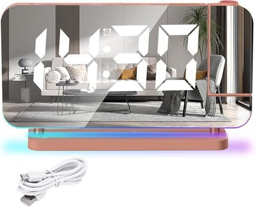 LUPATDY Wecker Digital mit Projektion Projektionswecker - RGB-Nachtlicht Digitaler Uhr Wecker 11 Farben LED Digitalanzeige 6 Stufen der Klang- und Helligkeitseinstellung Wecker USB-C-Ladeanschluss