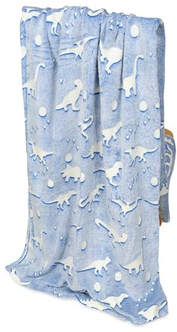 FEBE Kuscheldecke Kinder Leuchtend im Dunkeln Dinosaurier 150x200 Flauschige Weiche Kinderdecke Kinderbettdecke Mädchen Jungen Glow Blanket
