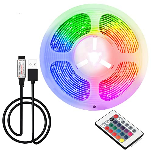 ruimeimei 5M USB-LED-Lichtstreifen, DIY-Innendekoration, für TV-Hintergrundbeleuchtung, 16 Farben, 5050 LEDs, Fernbedienung mit 24 Tasten…
